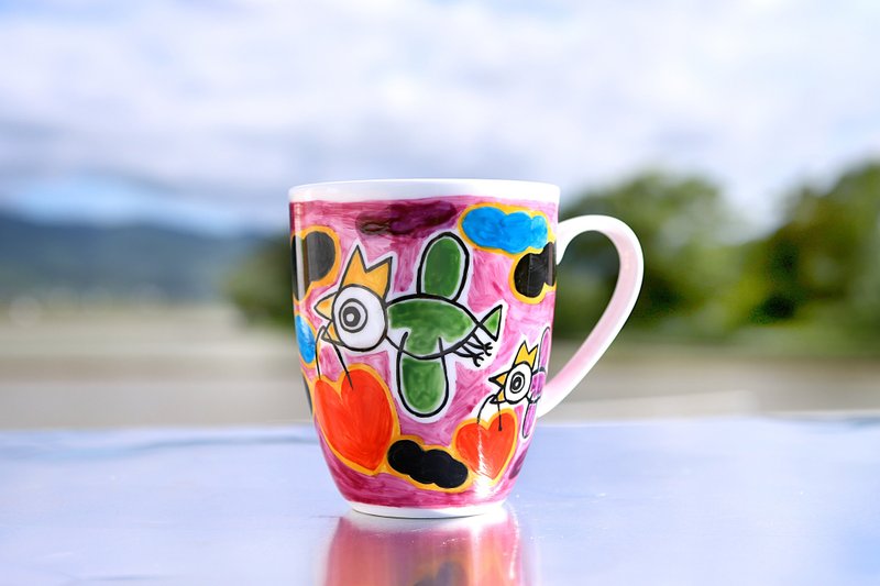 Happy birds Rose sky ・ mug L - 咖啡杯/马克杯 - 瓷 粉红色