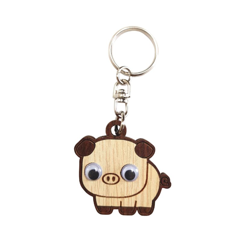 【教师节礼物】动动眼12生肖钥匙圈_猪 - 钥匙链/钥匙包 - 木头 咖啡色