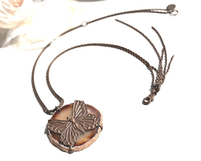 焦糖色花仙子+天然玛瑙~手作颈錬~Only One - 项链 - 玉石 咖啡色