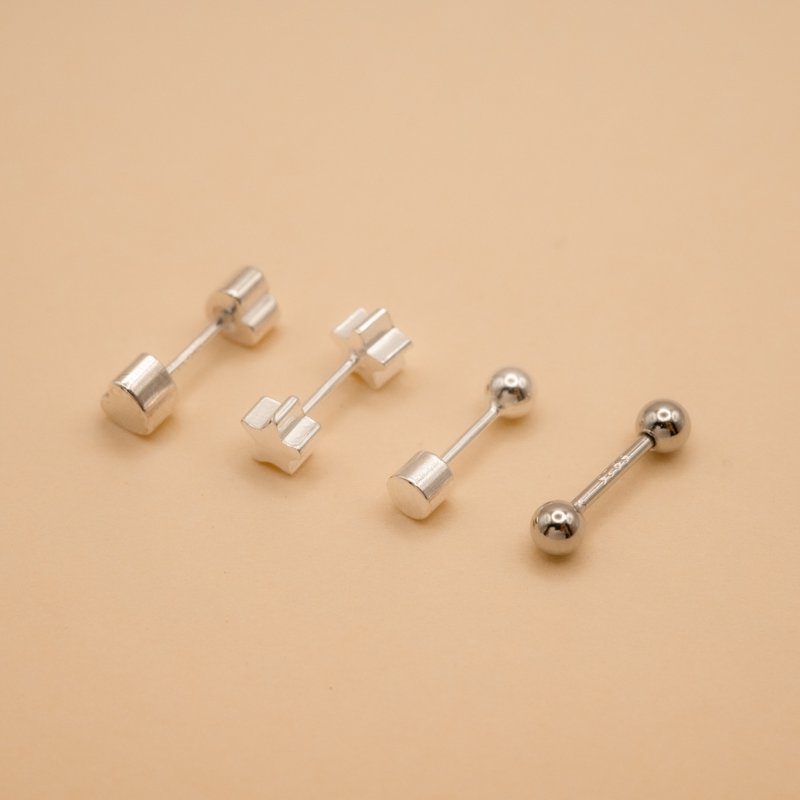 925纯银 简约造型养耳棒 星型/心型/圆柱/圆球 养耳棒 (单支售) - 耳环/耳夹 - 纯银 