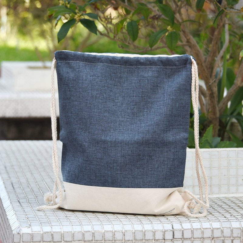 束口后背包/束绳包/束口袋 ~ 清新简约型 Blue gray (B227) RS - 束口袋双肩包 - 棉．麻 蓝色