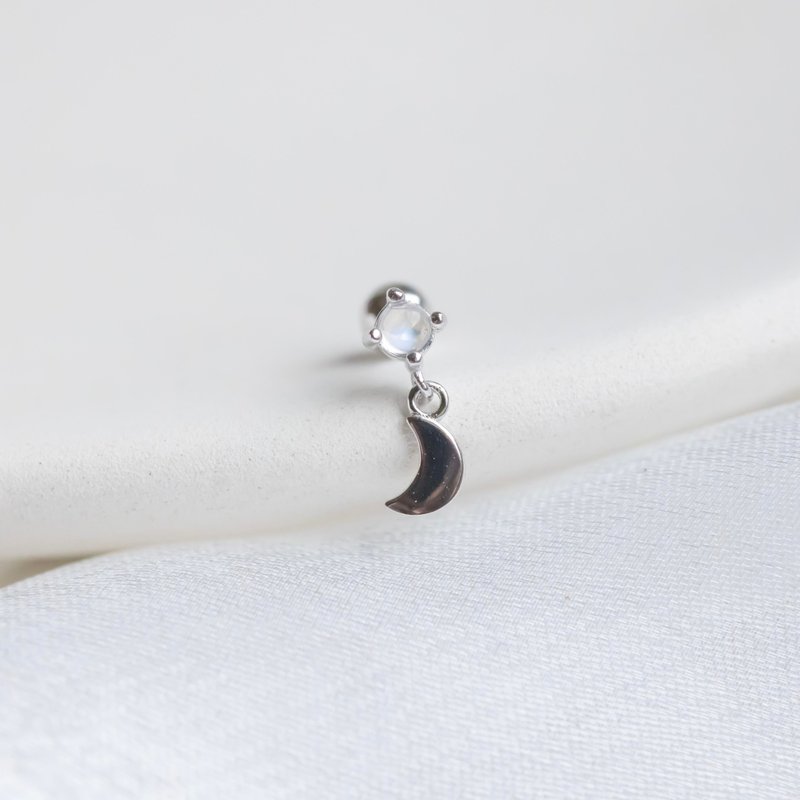 月光石925纯银月亮垂坠转珠耳环 - 耳环/耳夹 - 水晶 蓝色