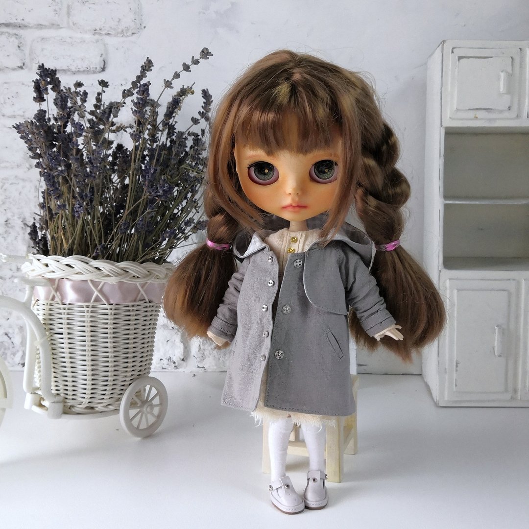 复古风格的灰色外套为Blythe娃娃手工制作。布莱斯的衣服。 - 玩偶/公仔 - 棉 