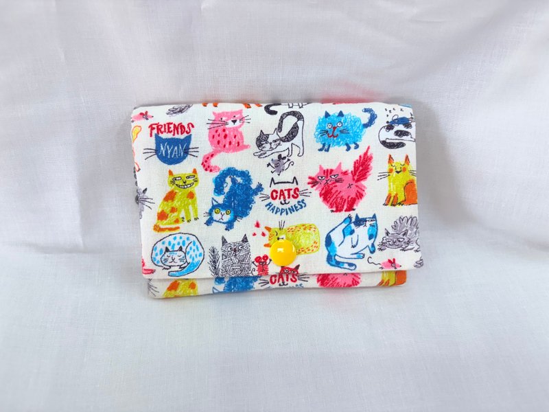 多层次零钱包-白底插画喵喵 - 零钱包 - 棉．麻 白色