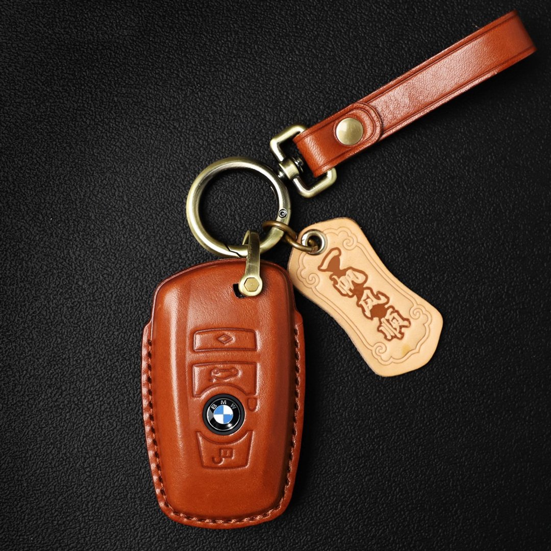 纯手工真皮宝马汽车钥匙套BMW 3-series 5-F10 F12 F30 F31 F3 - 钥匙链/钥匙包 - 真皮 咖啡色
