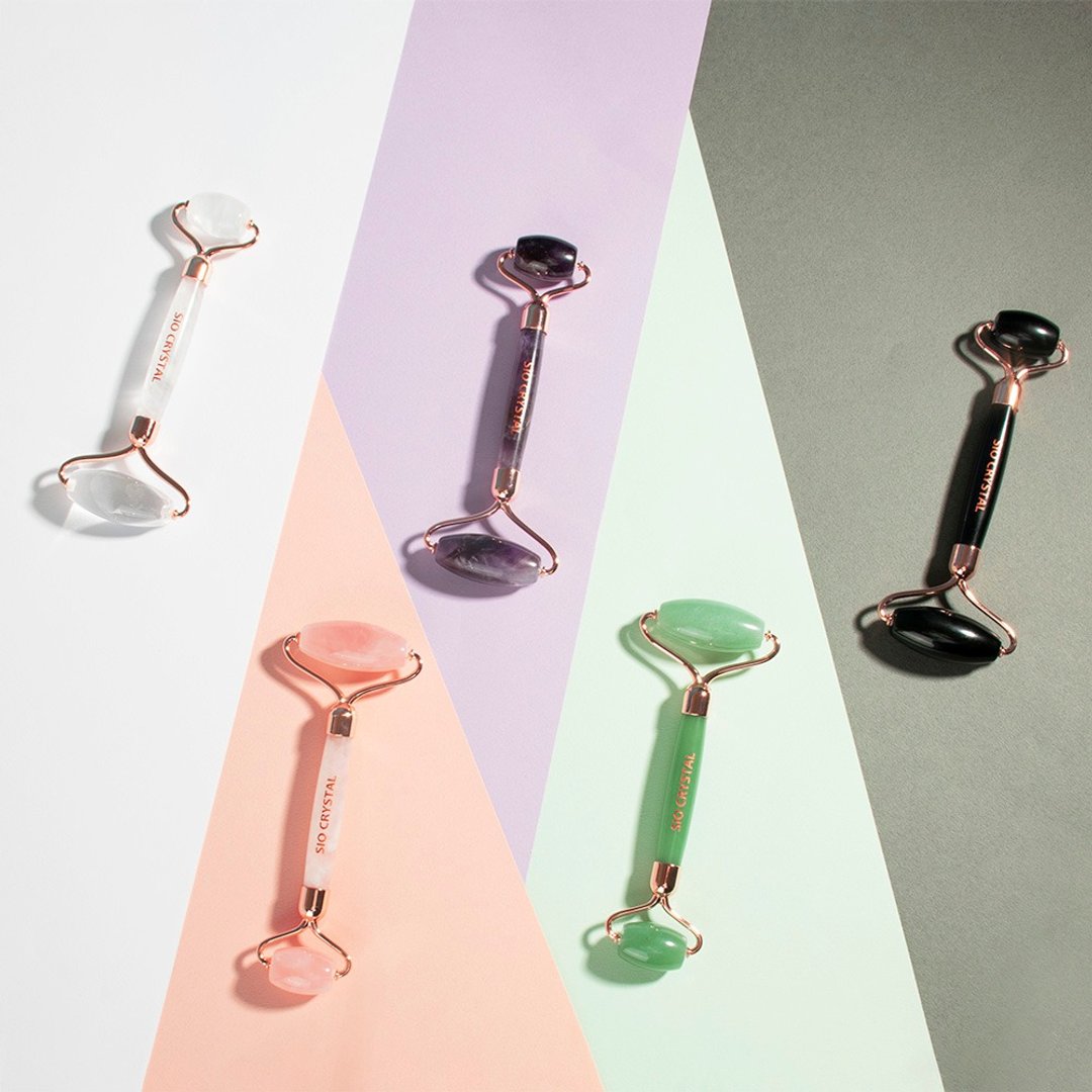 天然水晶按摩滚轮仪-白水晶/黑曜石/紫水晶/粉水晶/绿东陵 - 脸部按摩/清洁工具 - 水晶 多色