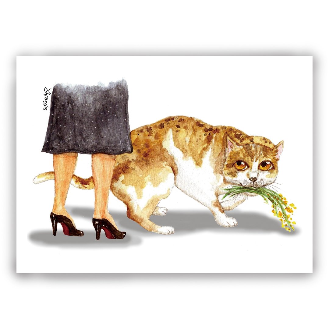 手绘插画感谢卡/万用卡/卡片/明信片/插画卡-猫 花猫 小猫咪 献花 - 卡片/明信片 - 纸 