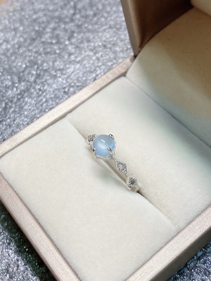 蛋面 海蓝宝 戒指 印度制 925纯银 - 戒指 - 宝石 