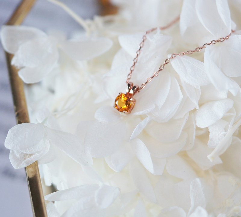 高品质-黄水晶纯银玫瑰金项链5mm-项链-十一月诞生石 - 项链 - 水晶 橘色