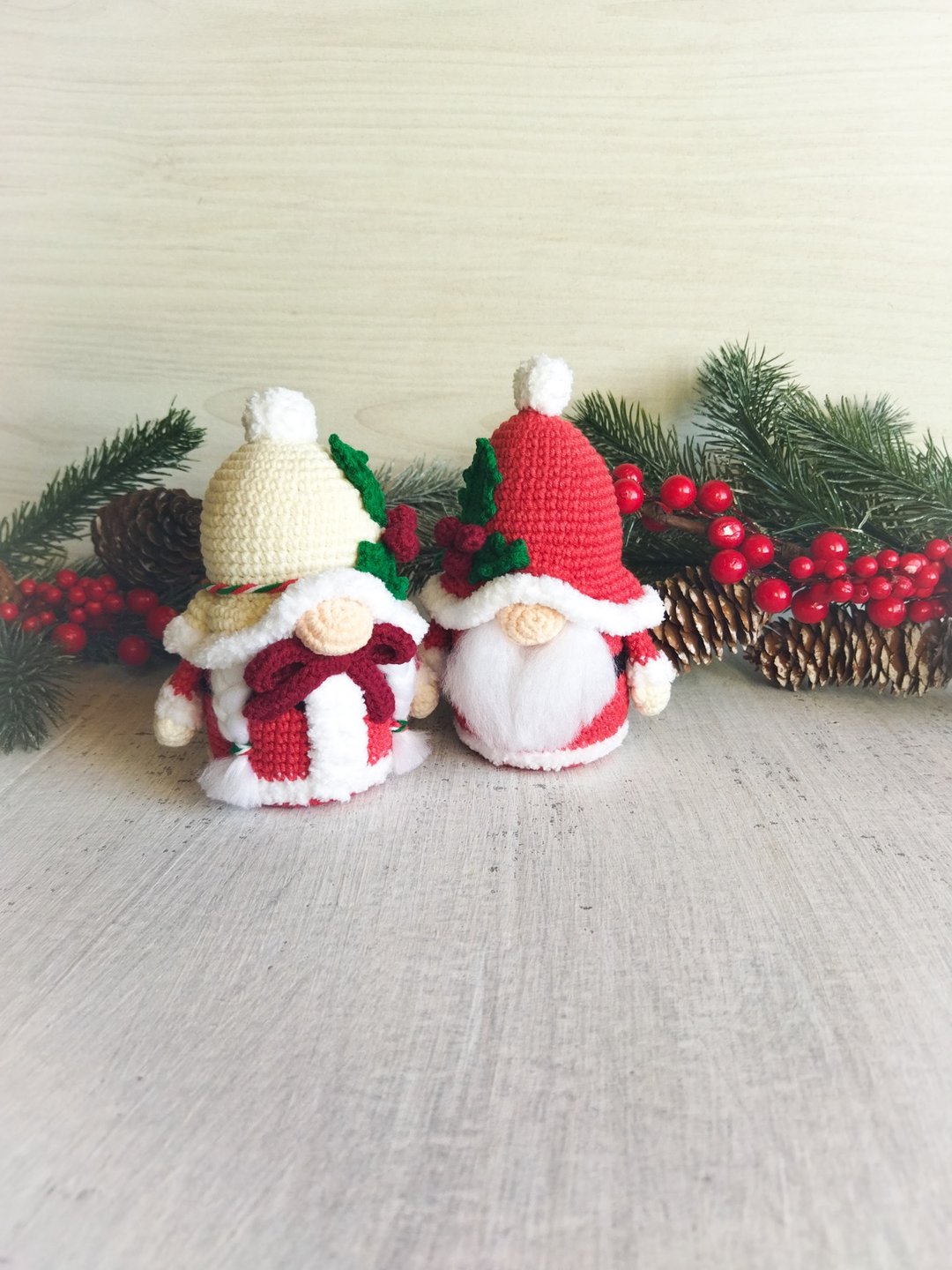 圣诞老人和克劳斯夫人侏儒。 Amigurumi玩具可爱的夫妇圣诞老人。 - 玩偶/公仔 - 棉 红色