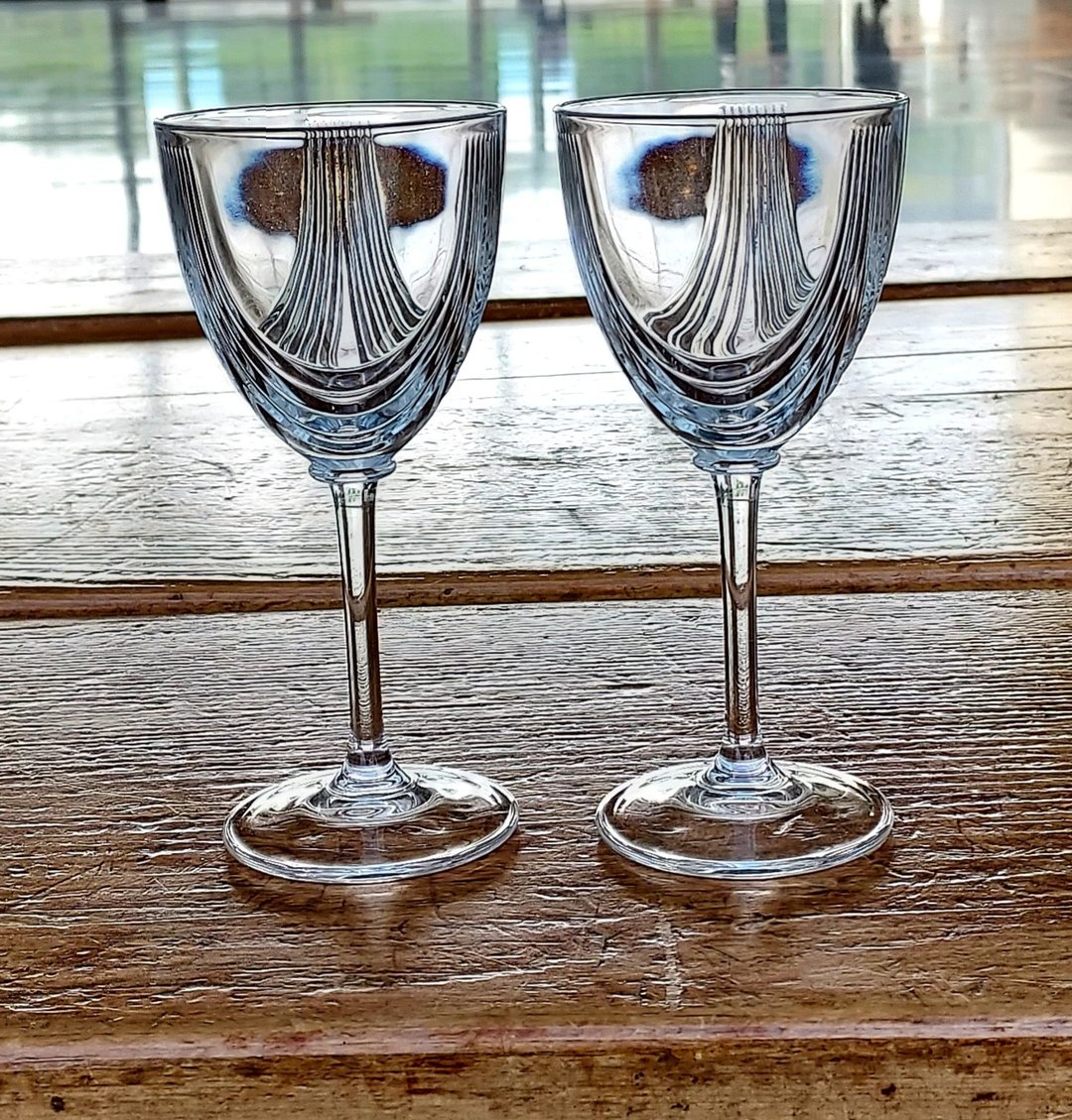 老欧洲条纹水晶玻璃高脚酒杯 • 现品4只 • 起标1只 - 酒杯/酒器 - 玻璃 透明