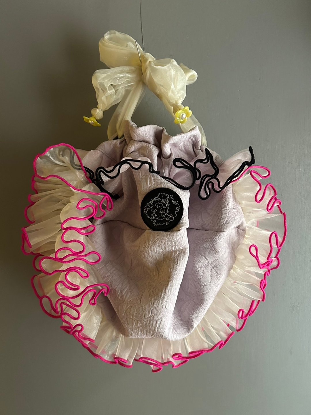 ハイカロリイオトメ × pote 联名 frill drawstring bag - 手提包/手提袋 - 聚酯纤维 橘色