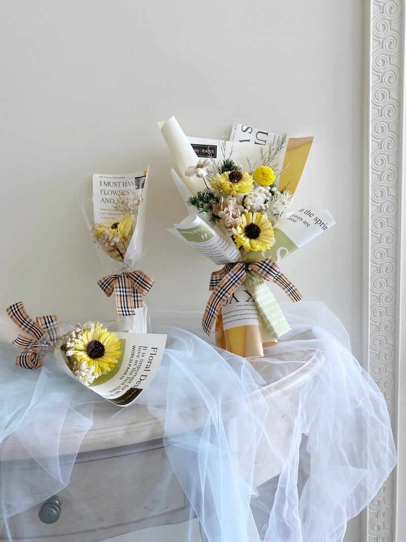 芮米有花_ 学院风2023情人节七夕向日葵花束 索拉扩香花 - 干燥花/捧花 - 植物．花 黄色