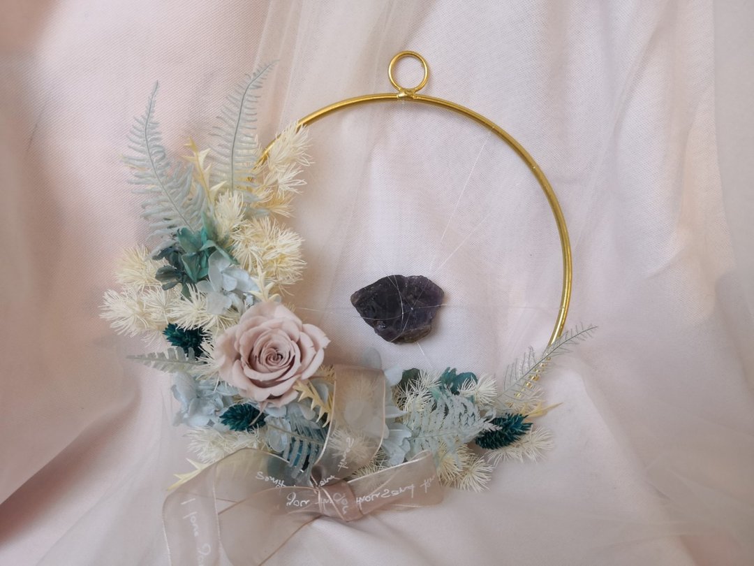 金属质感花圈 金属花圈 金色花圈 不凋花 永生花 干燥花 紫水晶 - 干燥花/捧花 - 植物．花 橘色