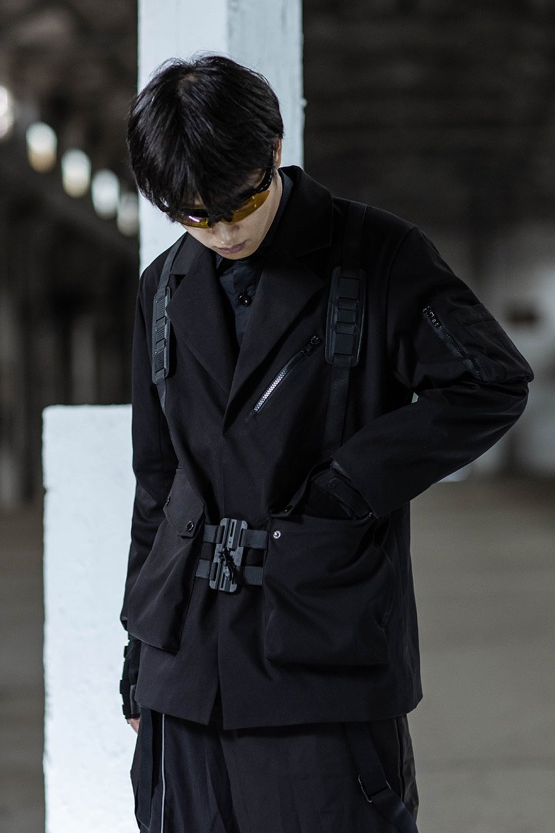 机能 快拆西装外套 工装战术服 宽鬆西服夹克 - 男装外套 - 聚酯纤维 黑色