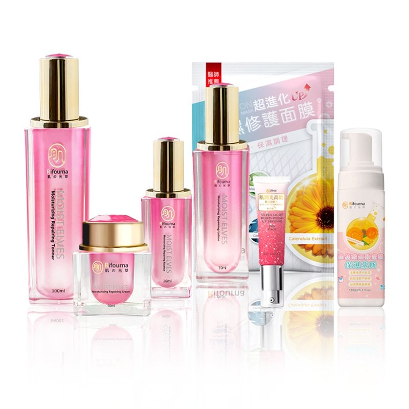 肌の光萃-修护奢华套组(保养品4件组+防晒*1+洗卸慕斯*1+面膜*10) - 化妆水/喷雾 - 其他材质 粉红色