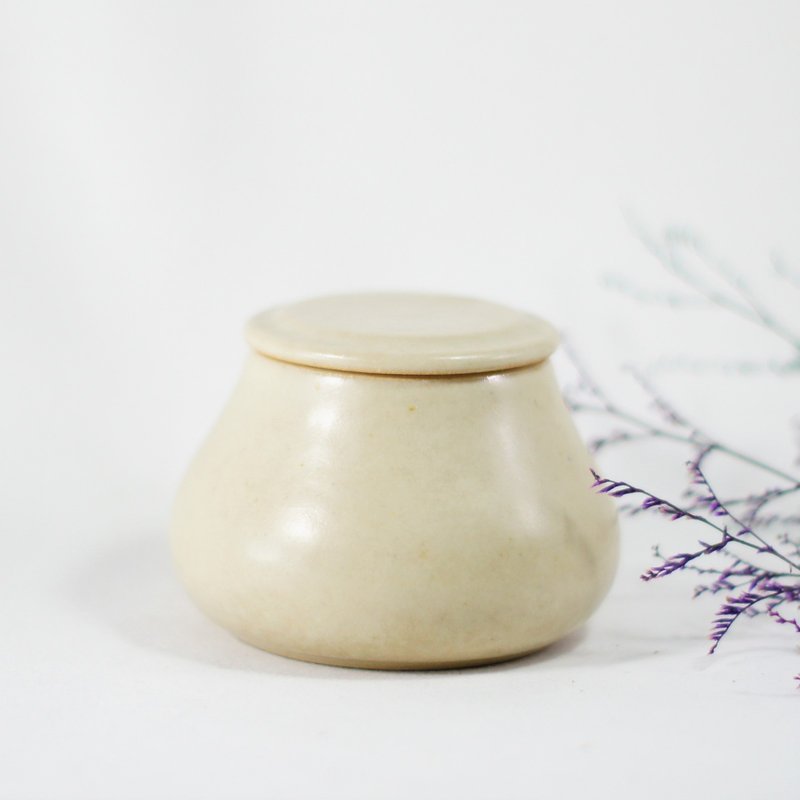 米白茶仓,茶叶罐-容量约140ml - 茶具/茶杯 - 陶 白色