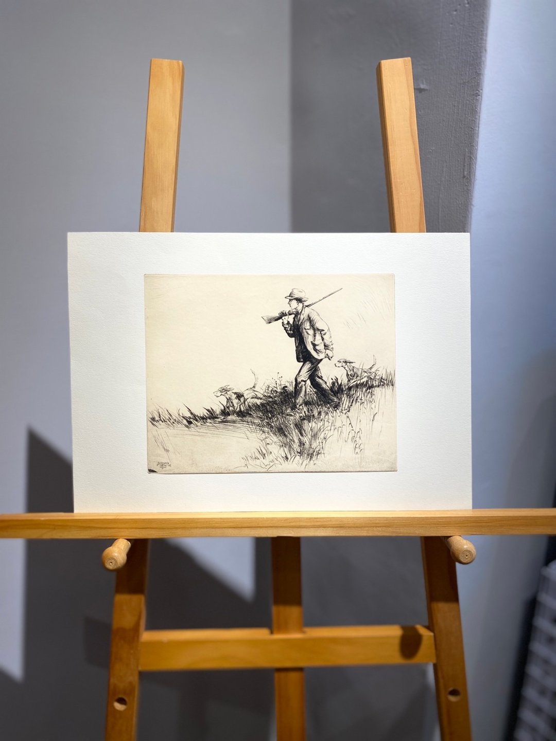 华盛顿DC艺术家Morgan Stinemetz-男人与猎犬-蚀刻版画-Etching - 海报/装饰画/版画 - 纸 白色
