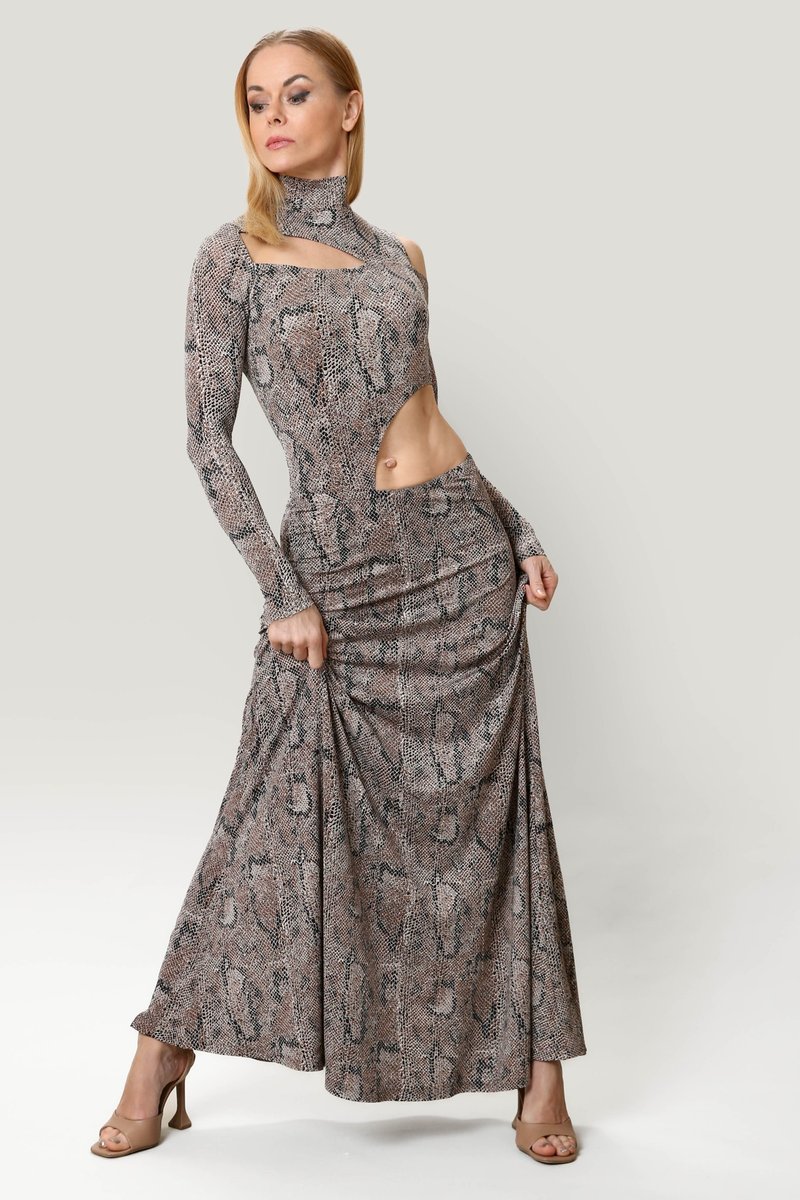 SNAKETIME 系列 | 蛇纹奢华修身不对称 (露腰) 长裙 - 女装上衣 - 其他材质 多色