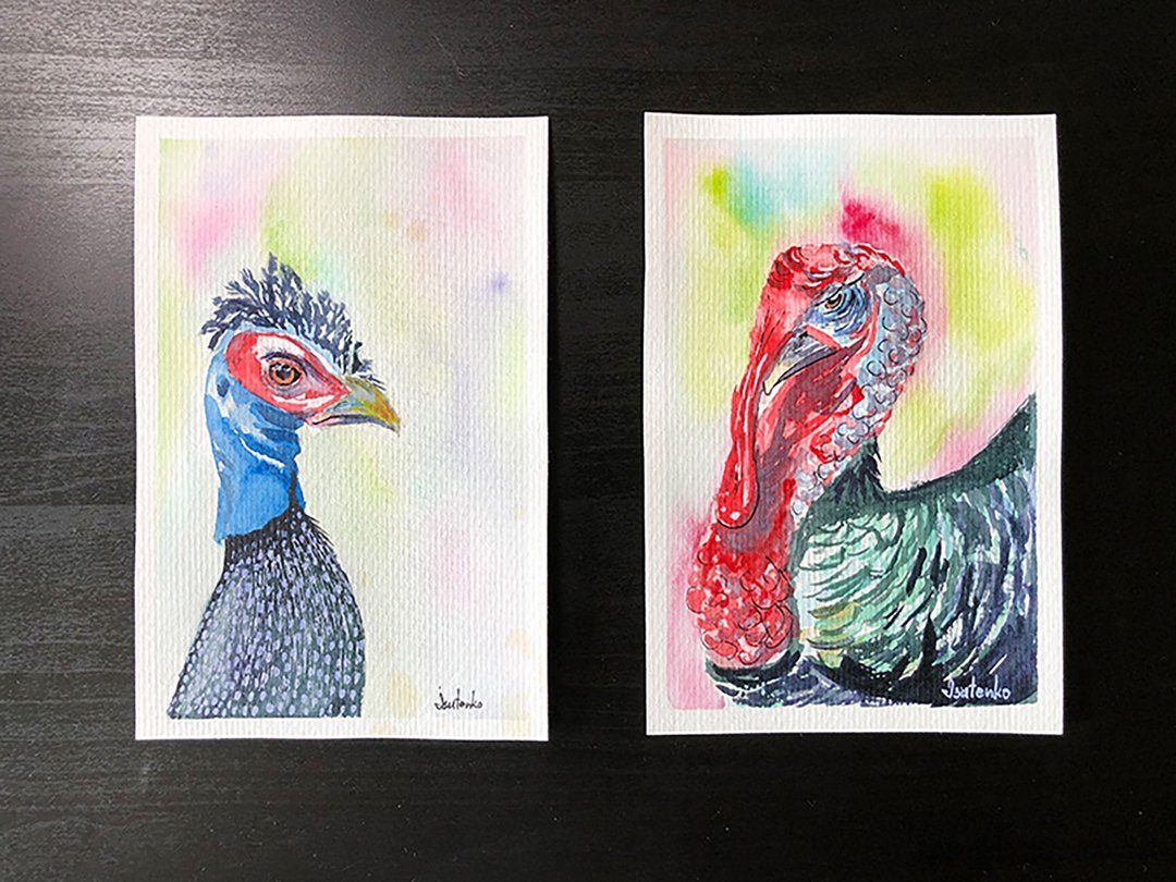 Turkey Painting Birds Original Art Farm Bird Watercolor Artwork Gobbler Wall Art - 海报/装饰画/版画 - 纸 多色