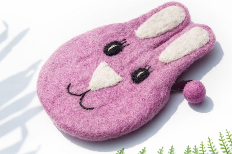 羊毛毡小物袋/羊毛毡收纳袋/零钱包/悠游卡套/羊毛毡钱包-兔子包 - 零钱包 - 羊毛 粉红色