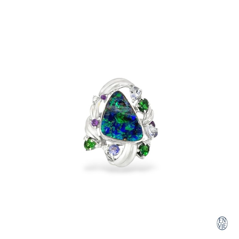 顶级铂金 澳洲砾贝蛋白石戒指 Australia Boulder Opal Ring - 戒指 - 贵金属 