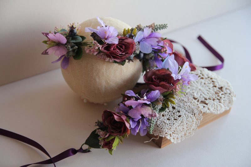 婴儿头带 宝宝头带 婴儿头饰 头饰 弥月礼物 弥月头饰 百日宴头饰 - 婴儿帽/发带 - 棉．麻 紫色