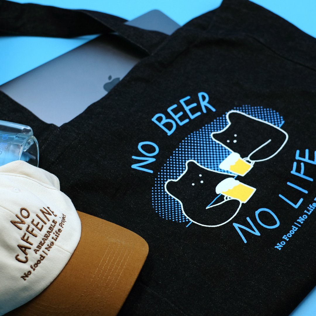 NO BEER NO LIFE，夜光托特包 - 手提包/手提袋 - 棉 黑色