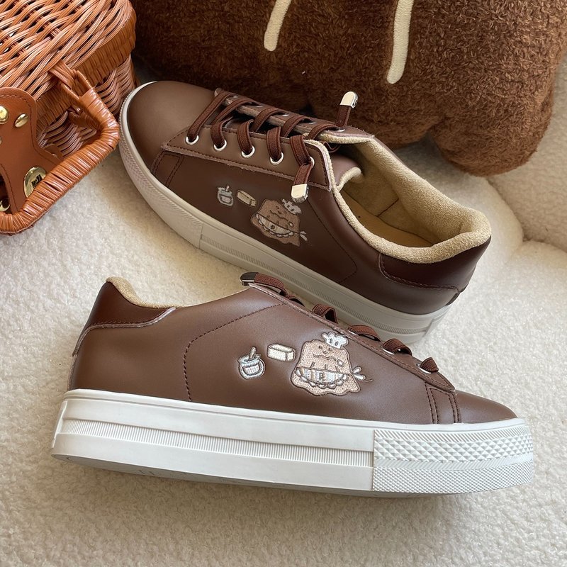 奶油家族烤焦可露露烘焙系列免绑带厚底休闲鞋不弯腰鞋-浓可可 - 女款休闲鞋 - 人造皮革 咖啡色