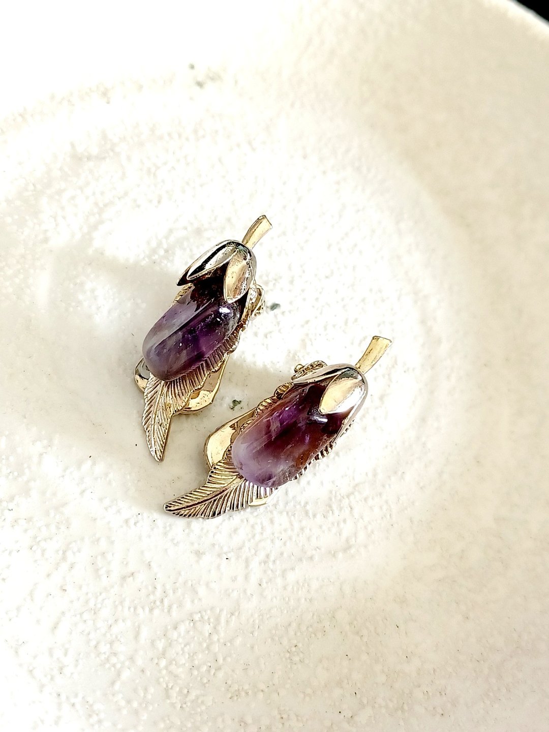vintage jewelry 紫水晶茄子趣味意象 夹式耳环 - 耳环/耳夹 - 其他金属 