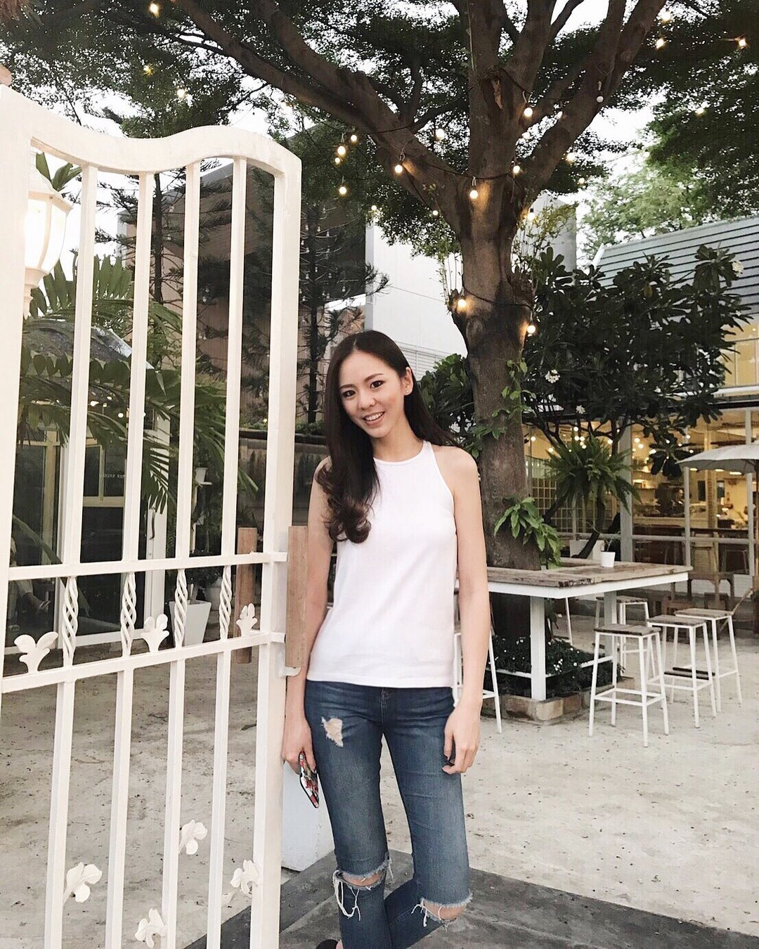 Racer back tank top - white - 女装背心 - 棉 白色