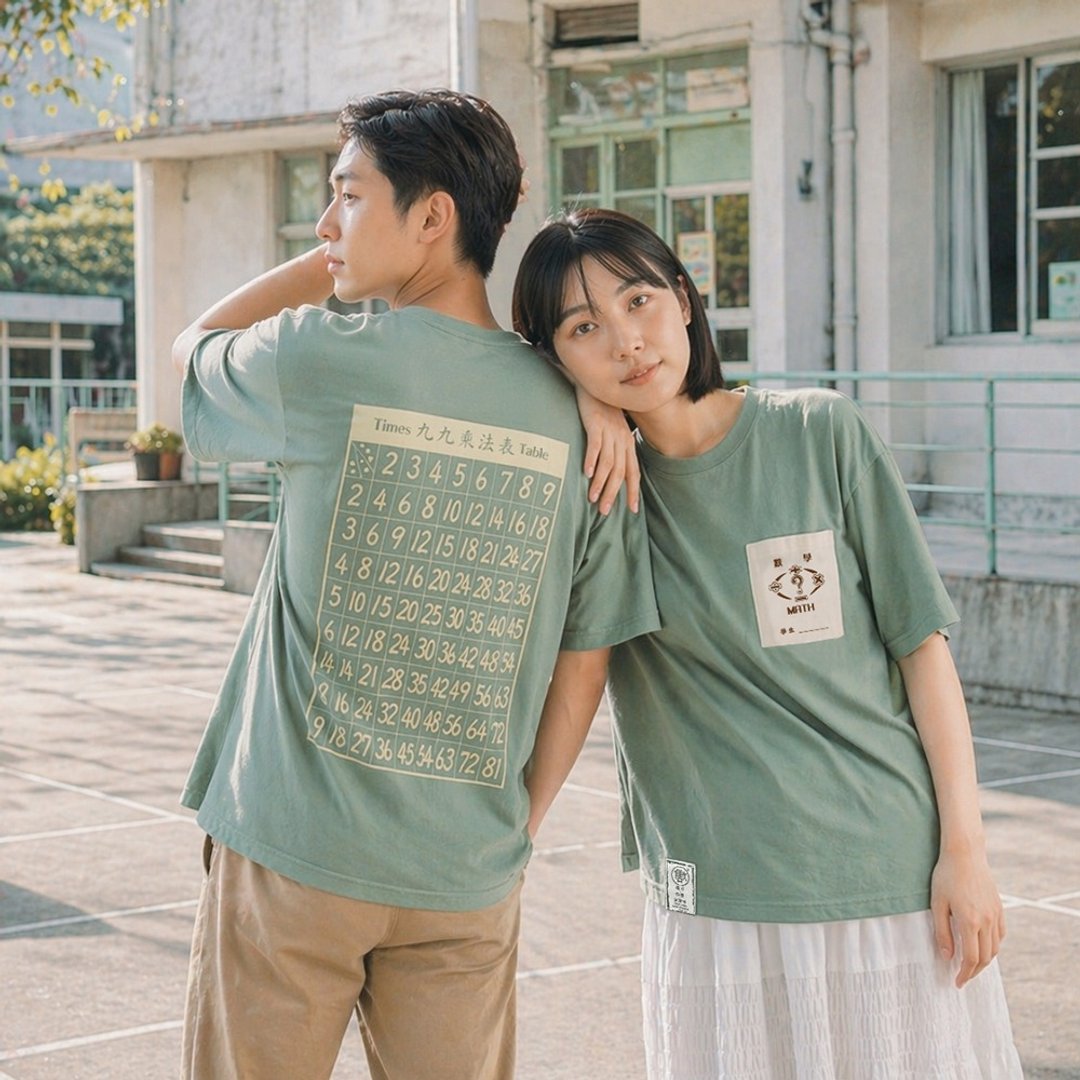 复古 T-shirt－九九乘法 (薄荷绿) 男女皆宜 女生礼物 - 女装 T 恤 - 棉 绿色