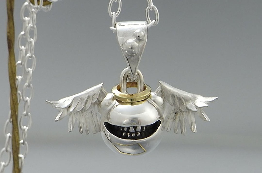 angel smile (s_m-P.22) 天使 翅膀 翼 微笑 笑 項鍊 项链 垂飾 銀 黃銅 sterling silver brass jewelry - 项链 - 其他金属 银色