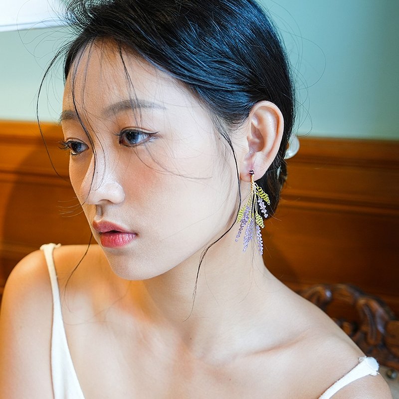 爱恋薰衣草 - 耳环/耳夹 - 铜/黄铜 紫色