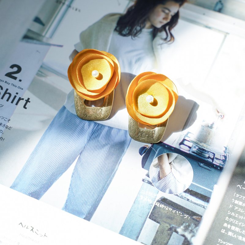 耳 饰 ピアス / イヤリング : no.374 - 耳环/耳夹 - 棉．麻 橘色