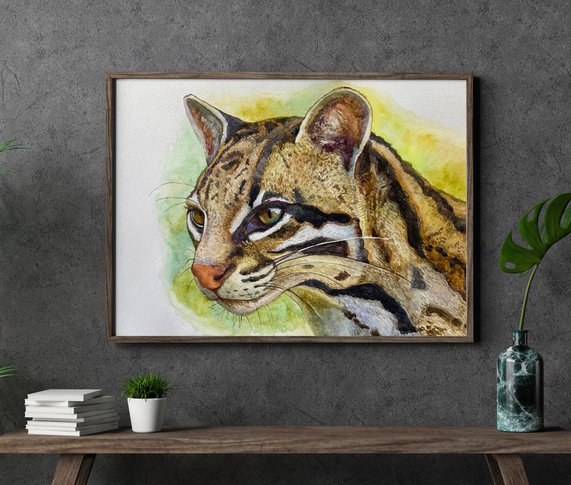 豹猫水彩画 野猫画 豹猫画 豹子 动物 - 墙贴/壁贴 - 纸 多色