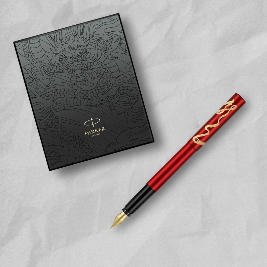 PARKER 新威雅XL 喜庆红金龙 特别版钢笔墨水礼盒组 F尖 免费刻字 - 钢笔 - 其他金属 红色