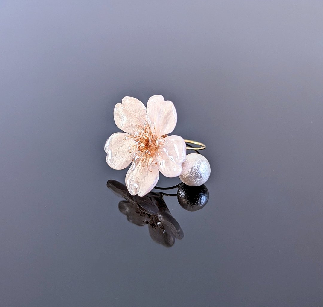 Everpink 永生花  真花 早开的樱花 戒指　静止的 - 戒指 - 树脂 粉红色