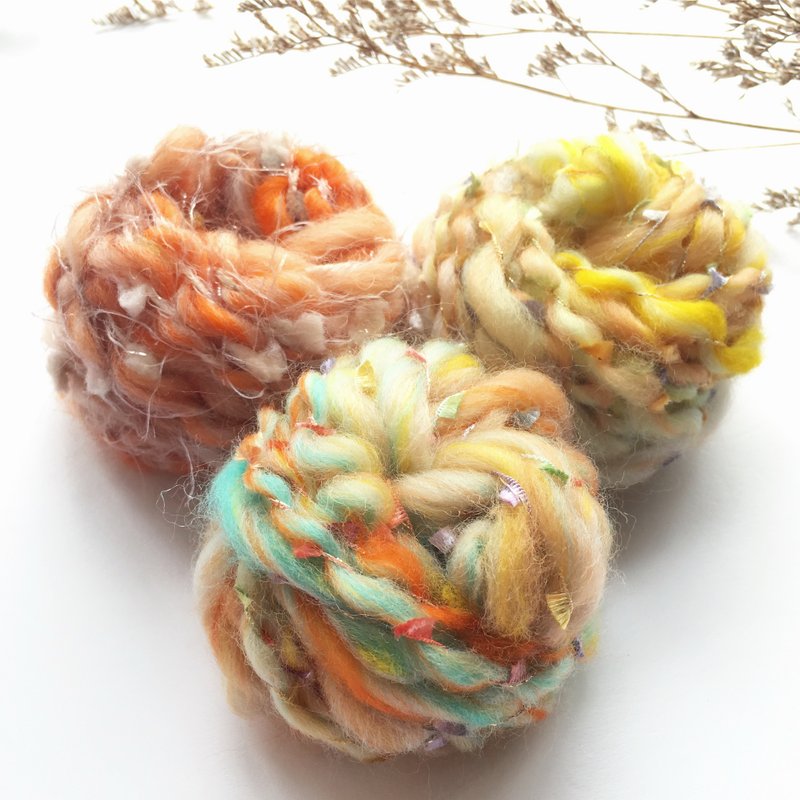 柳橙DIY手捻线球包/手纺线/手作线材/毛线/材料包/手作材料包 - 编织/刺绣/羊毛毡/裁缝 - 羊毛 橘色