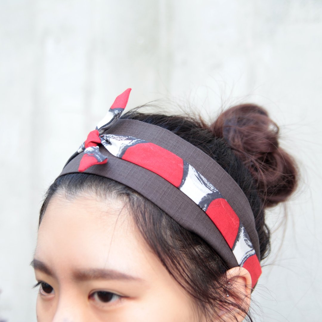 巴黎女人／独家双色拼接绑带／手工十字松紧发带 - 发饰 - 棉 红色