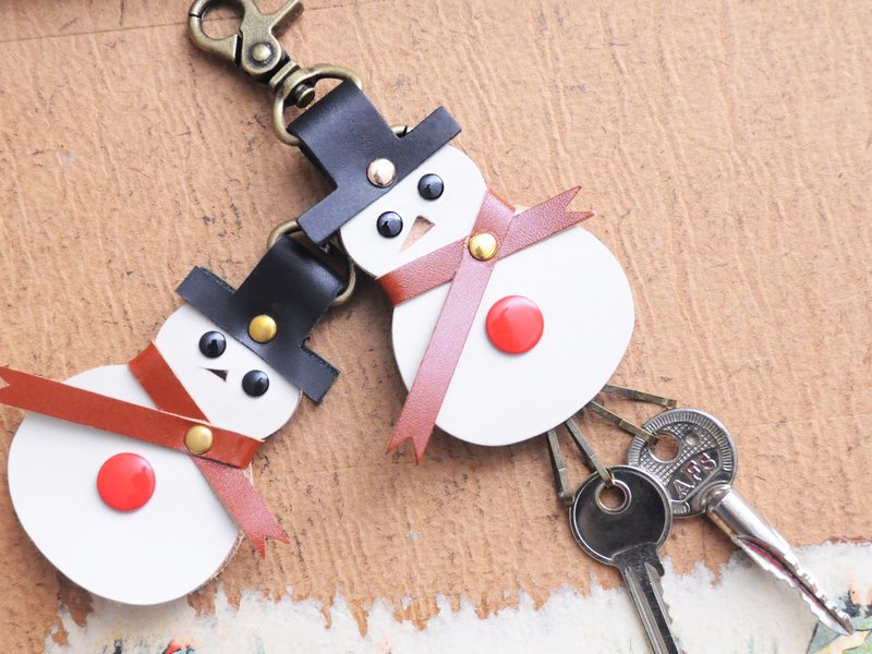 雪人 钥匙圈 绕线器 好好缝 皮革材料包 交换礼物 植鞣 牛皮 圣诞 - 皮件 - 真皮 白色