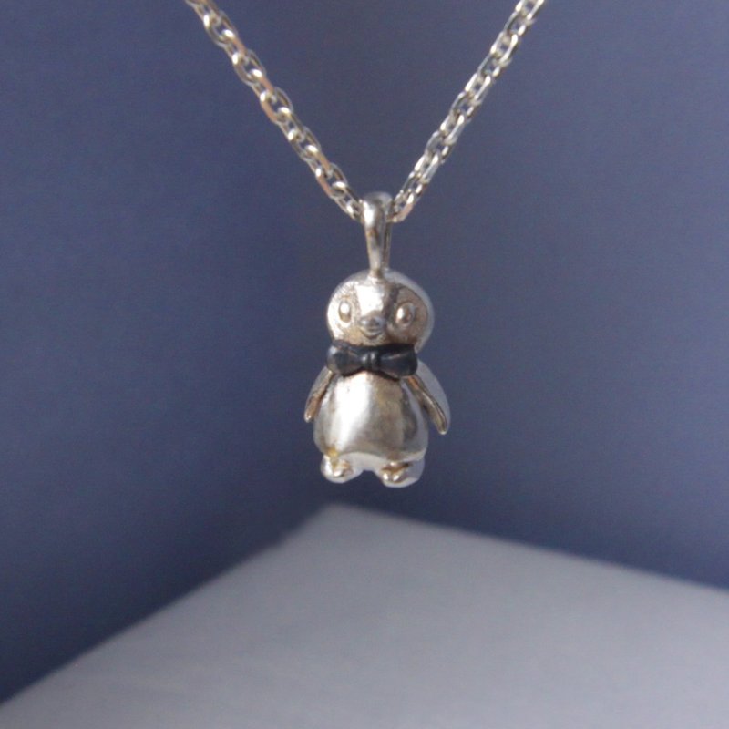海洋系列--QQ企鹅颈链, BB企鹅吊咀 - 锁骨链 - 纯银 灰色