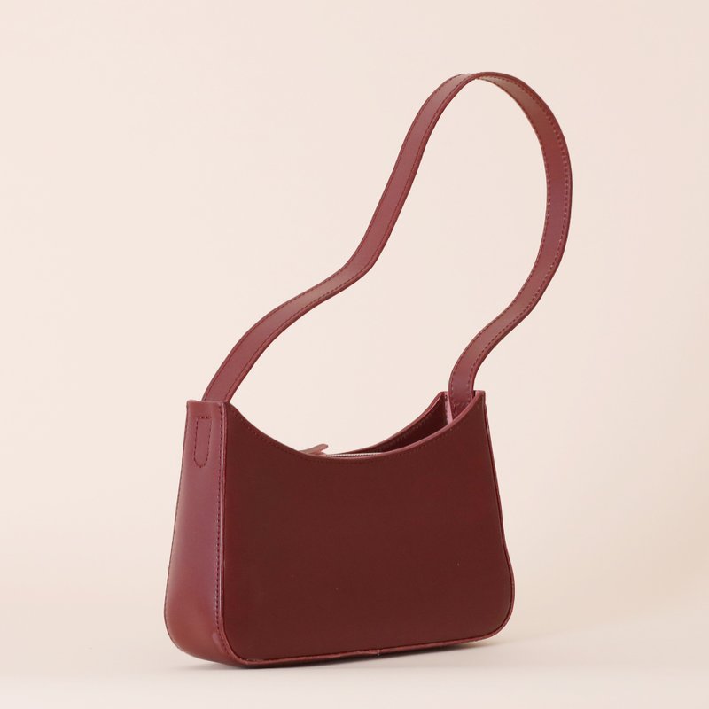 JOYDIVISION 酒红色灰色 优雅知性奶奶包 拉链开关 植鞣真皮女包 - 侧背包/斜挎包 - 真皮 