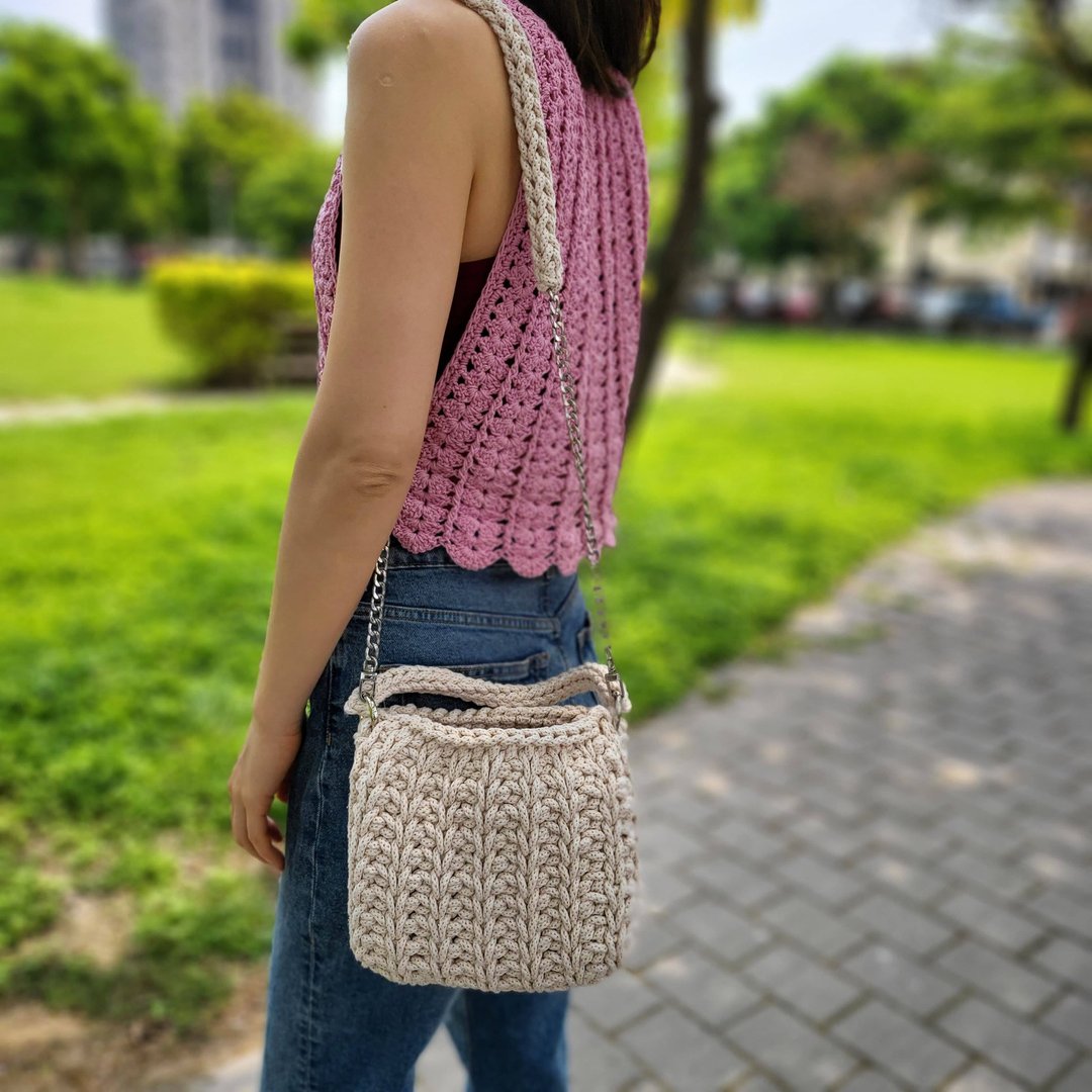 豆腐包 Tofu bag / 手工钩针编织包 - 手提包/手提袋 - 棉．麻 