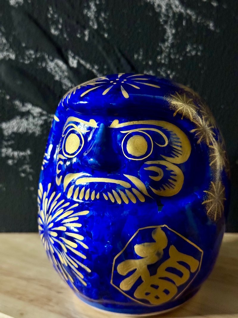 京烧 清水烧 |花结晶 达磨 中 瑠璃X金彩 花火 - 摆饰 - 陶 蓝色