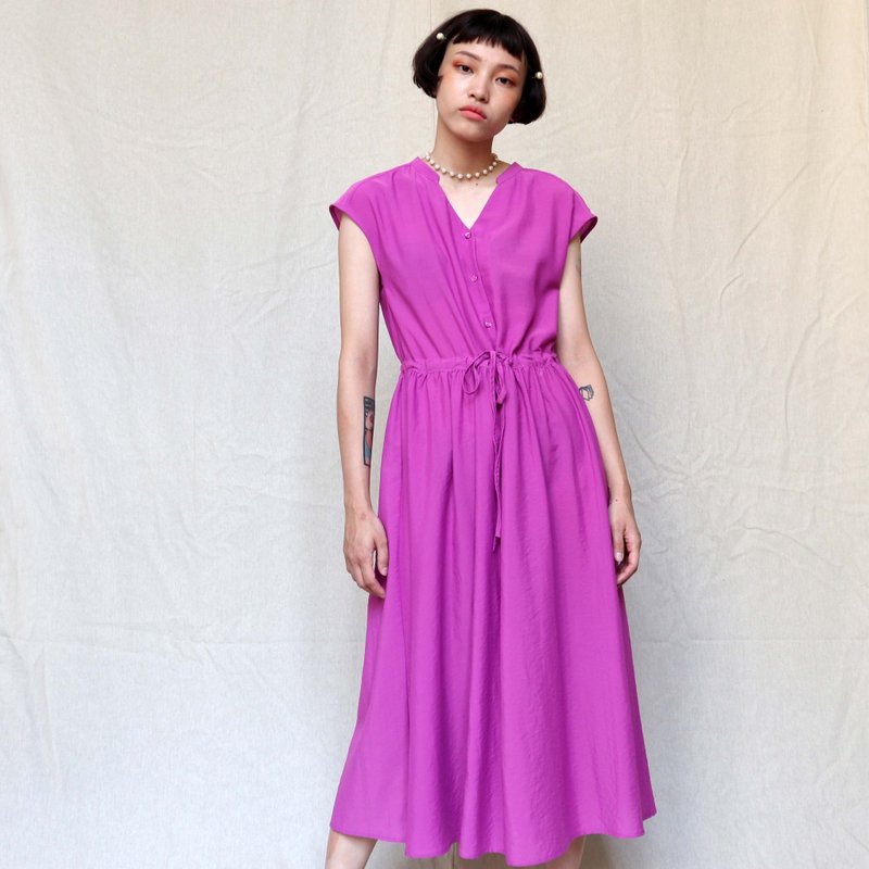 南瓜Vintage。古着 粉紫 绑带 无袖 雪纺 洋装 - 洋装/连衣裙 - 其他材质 紫色