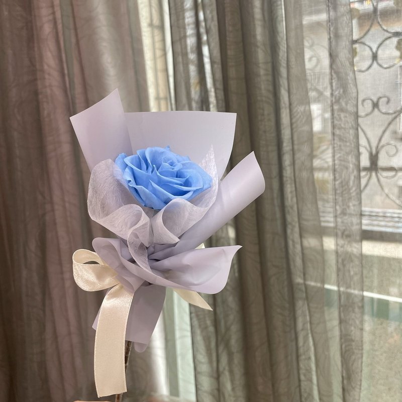 【单支永生玫瑰】迪士尼蓝 生日礼物 婚礼小物 永生玫瑰花 附提袋 - 干燥花/捧花 - 植物．花 