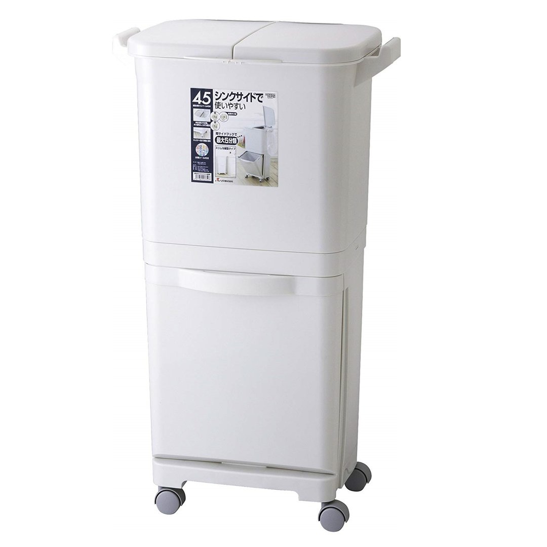 日本RISU (H&H系列)直立双层分类附轮(双盖)式垃圾桶 45L - 垃圾桶 - 塑料 