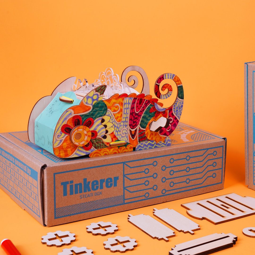 Tinkererbox 变色龙 6岁7岁8岁儿童创意玩具 生日礼物 画画涂色 - 木工/竹艺/纸艺 - 木头 橘色