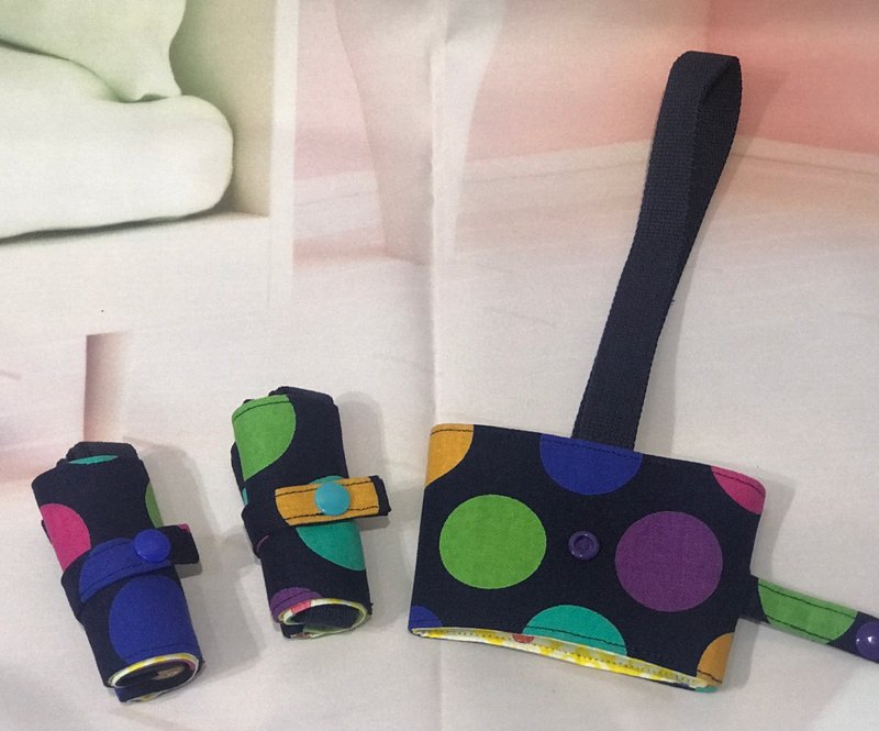 【环保饮料杯套】奢华深蓝大圆点 - 随行杯提袋/水壶袋 - 棉．麻 蓝色